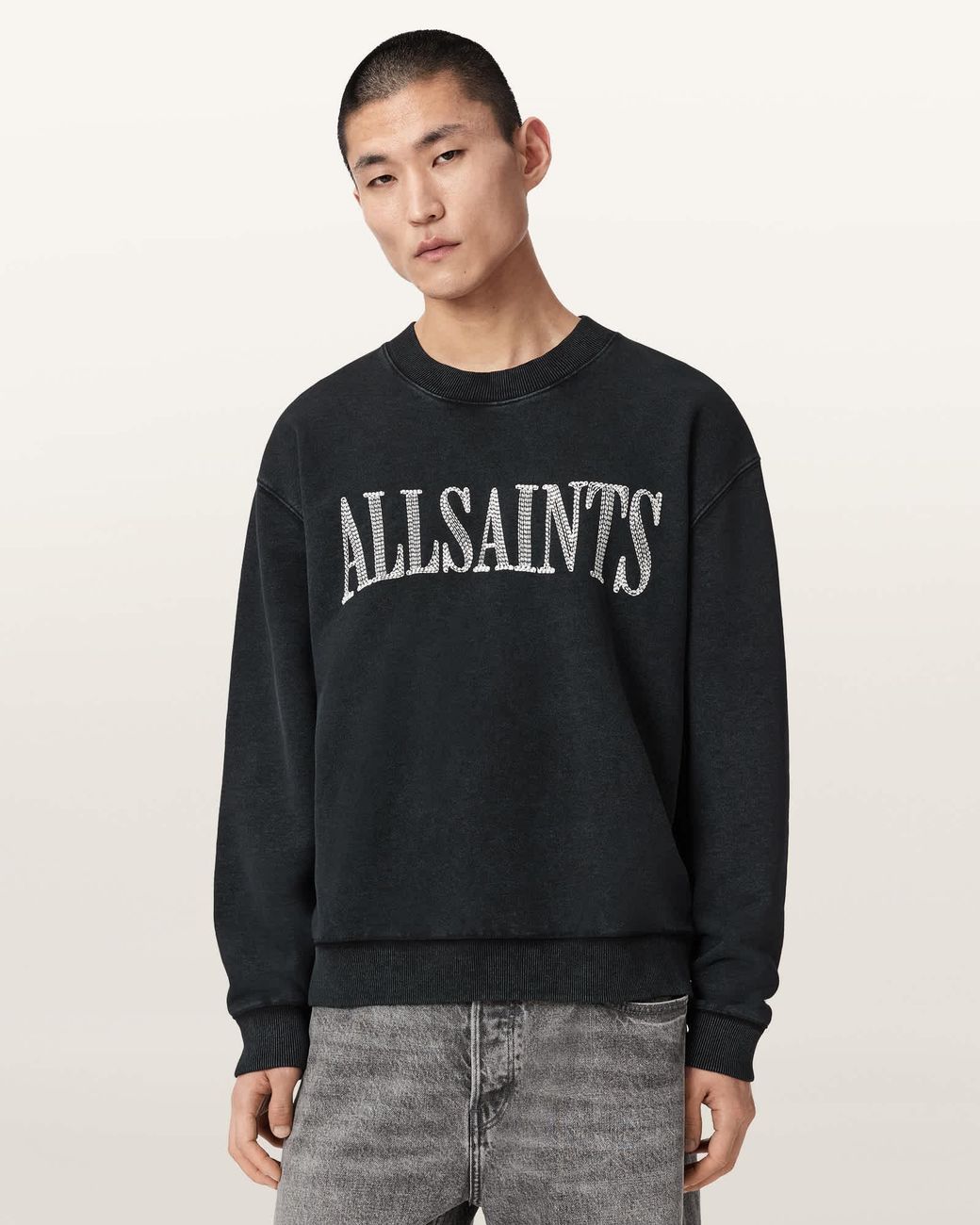 AllSaints Black Dash Long Sleeve Boxy Sweatshirt for men