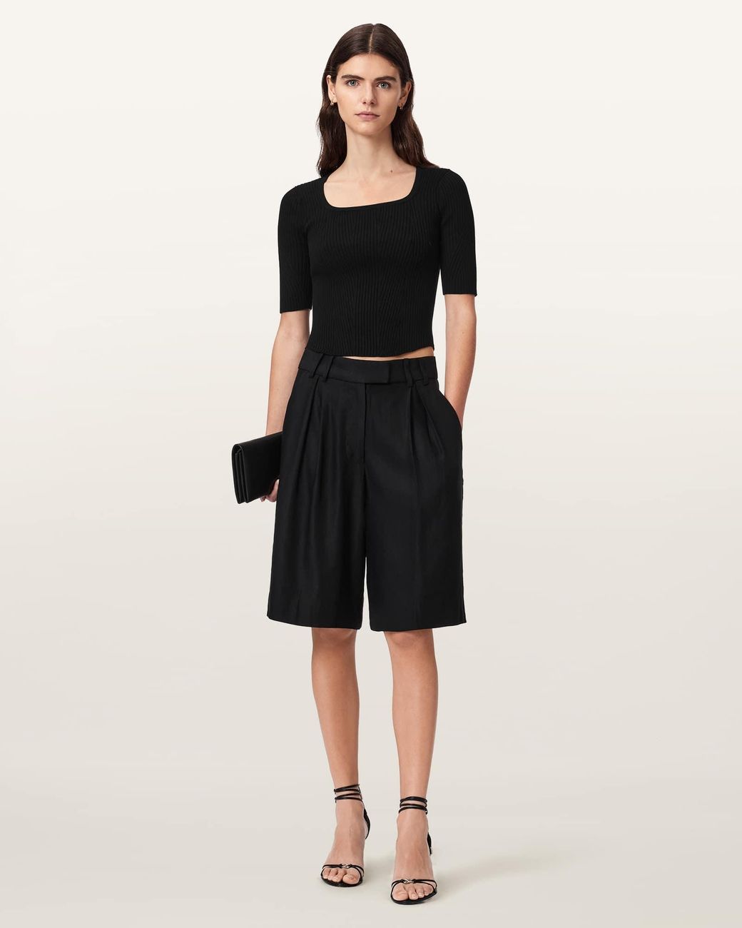 AllSaints Black Cruz Hally Ribbed Knit Top