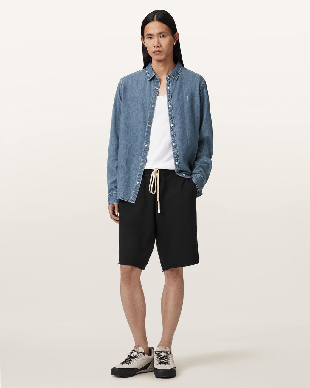 AllSaints Blue Helix Straight Fit Sweat Shorts for men
