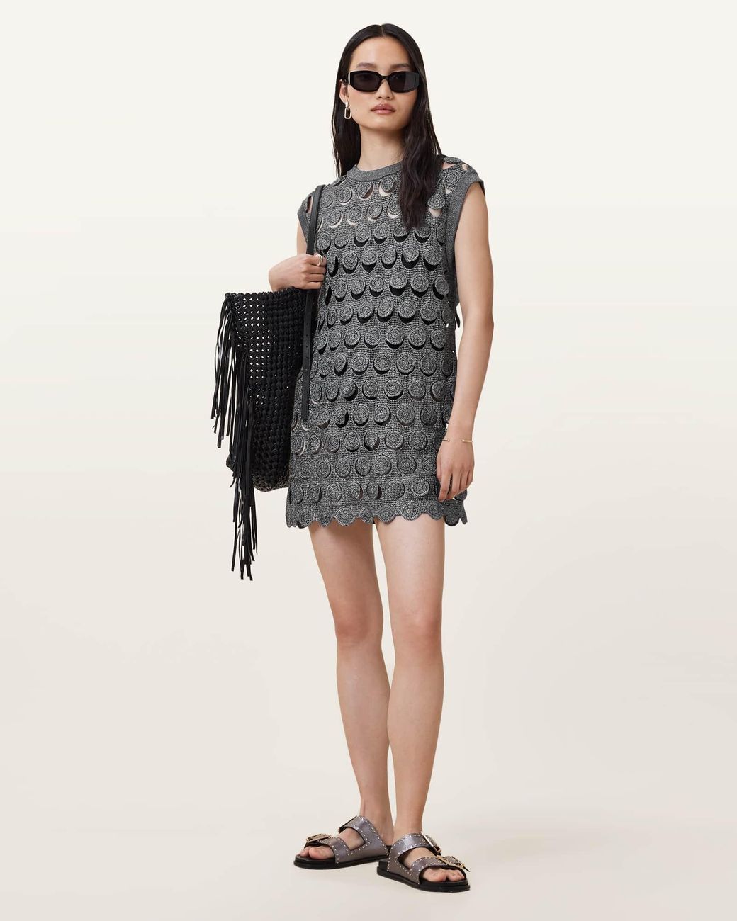 AllSaints Multicolor Iris Crochet Metallic Mini Dress
