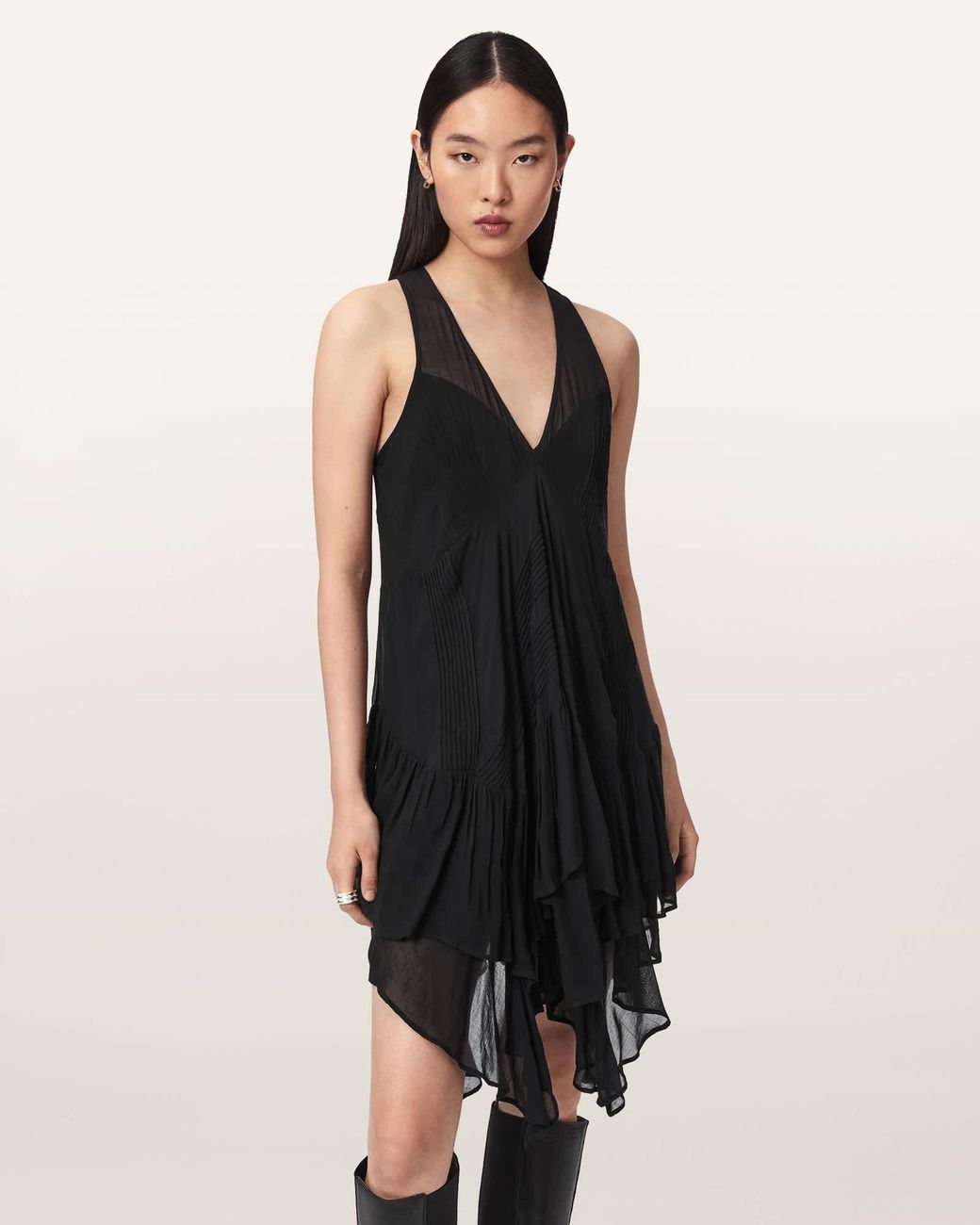 AllSaints Black Gretel Midi Dress