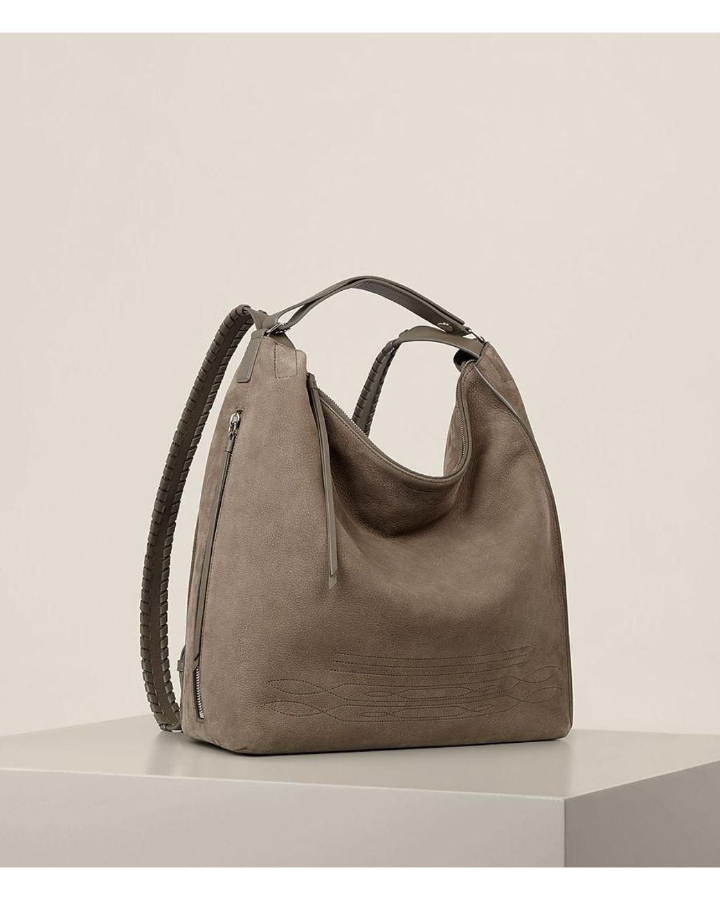 AllSaints Cooper Leather Large Backpack in Gray | Lyst