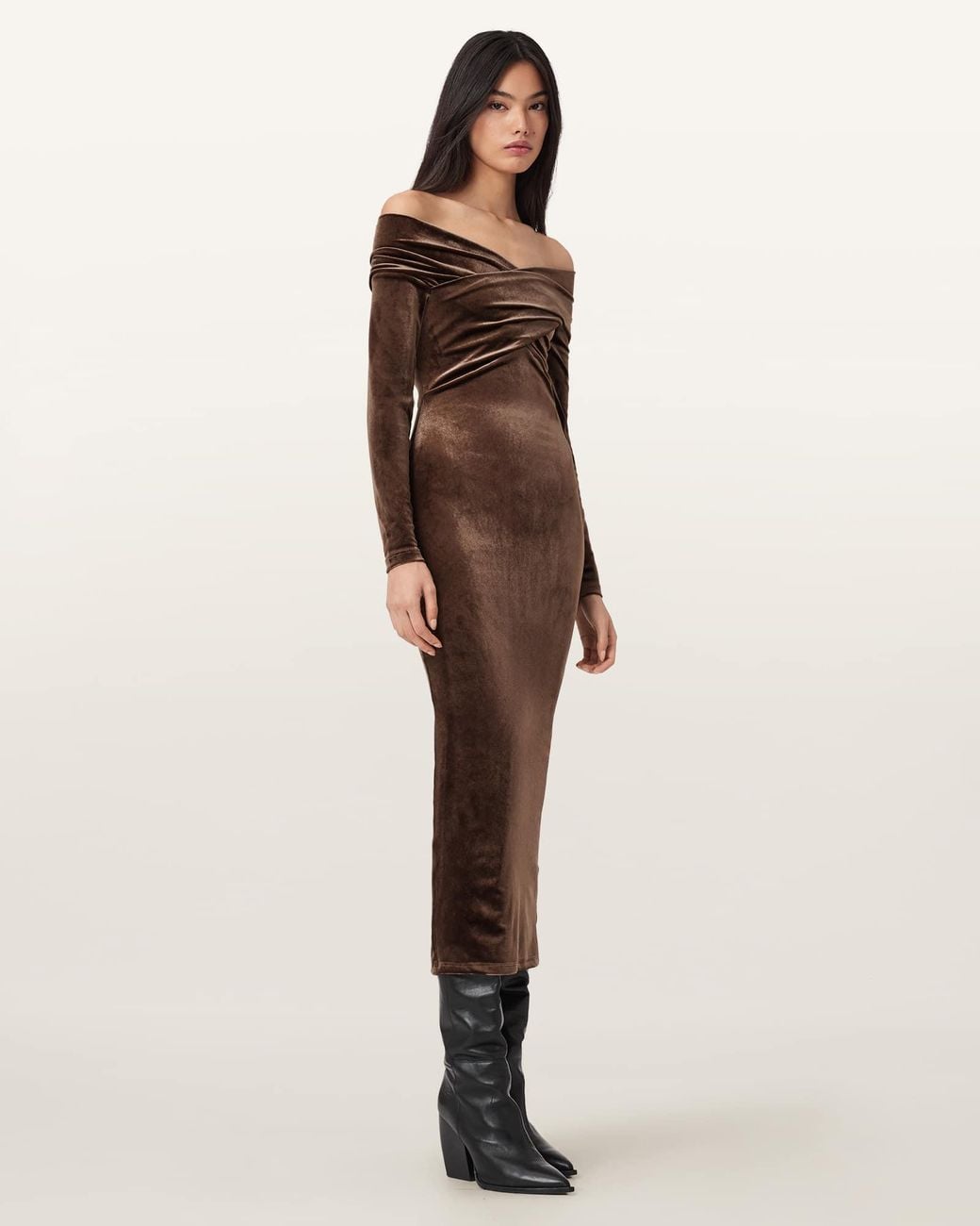 AllSaints Natural Delta Velvet Midi Dress