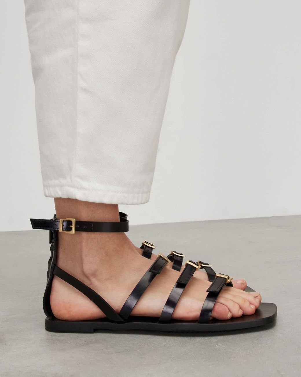 AllSaints Black Lore Leather Gladiator Sandals