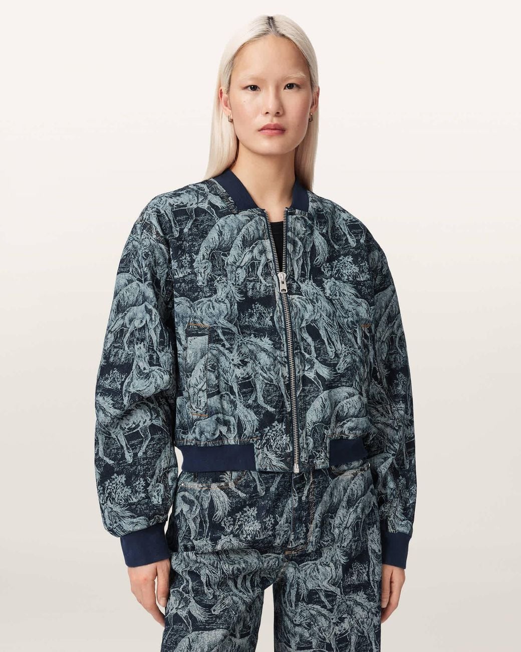 AllSaints Blue Kaytra Printed Denim Bomber