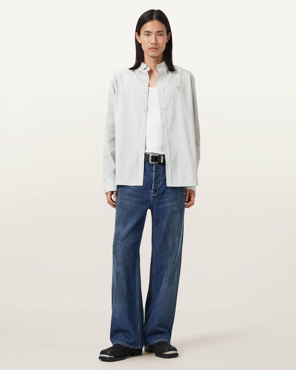 AllSaints White Nolan Long Sleeve Shirt for men