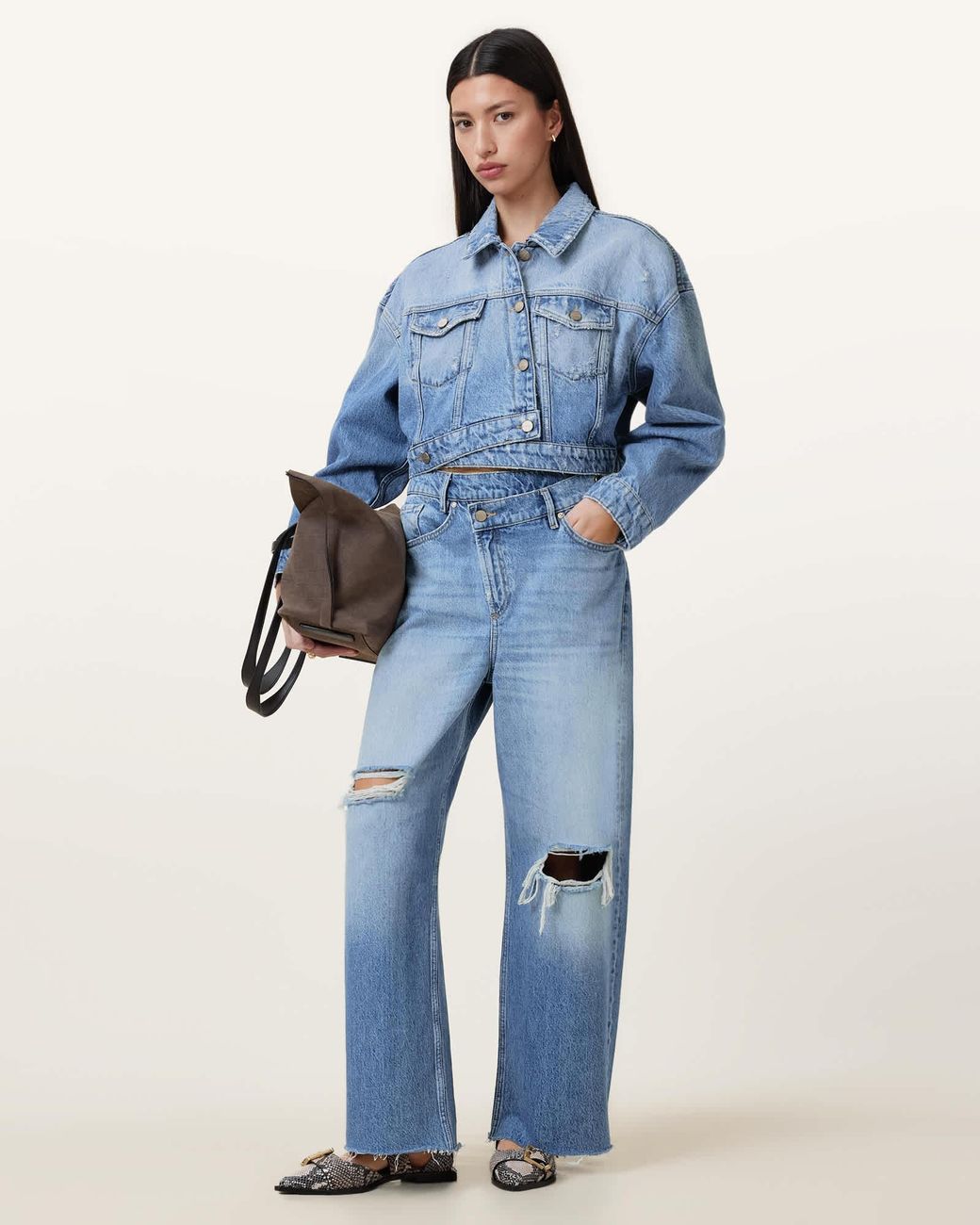 AllSaints Blue Aki Crossover Denim Jacket