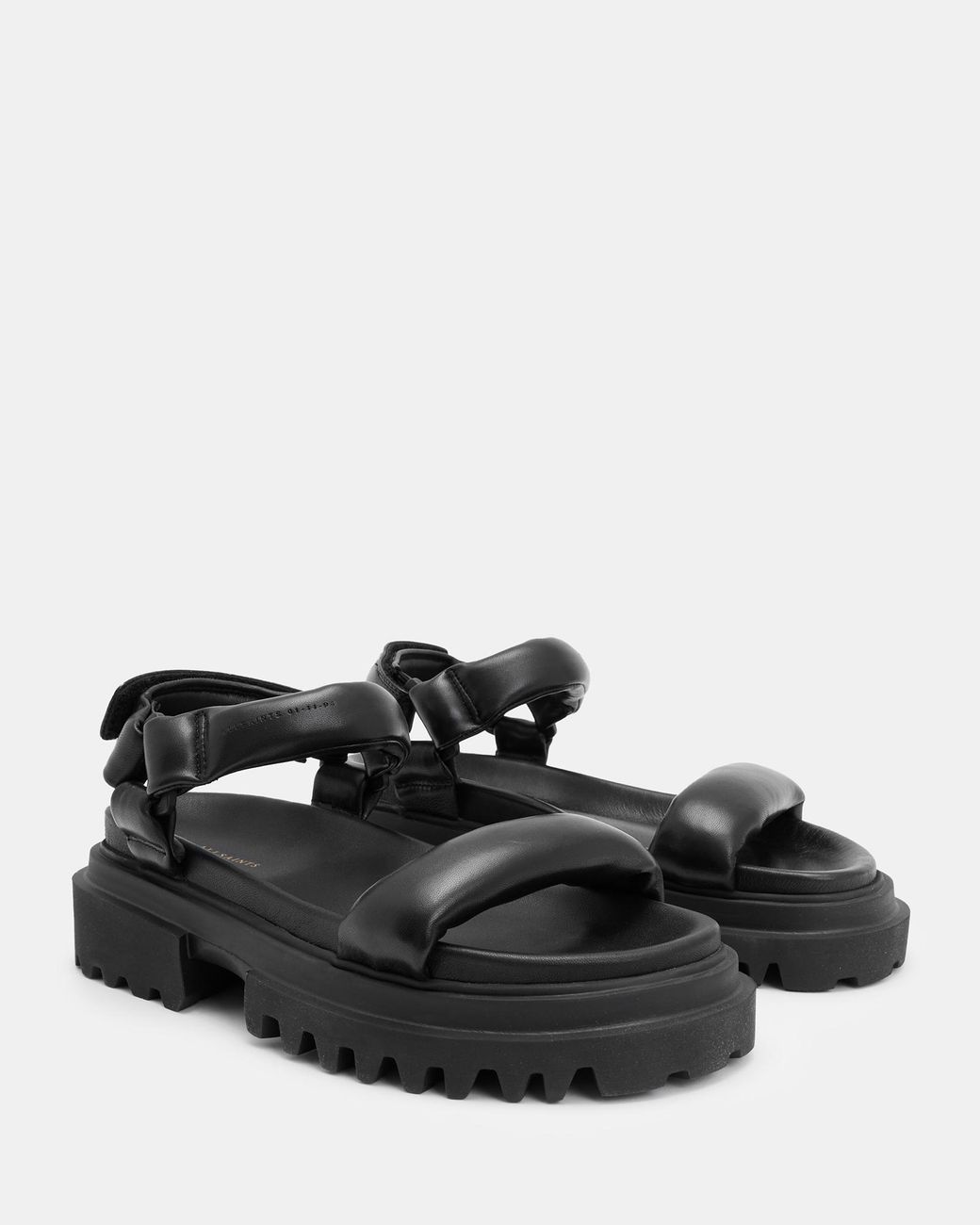 AllSaints Helium Leather Sandals, in Black | Lyst