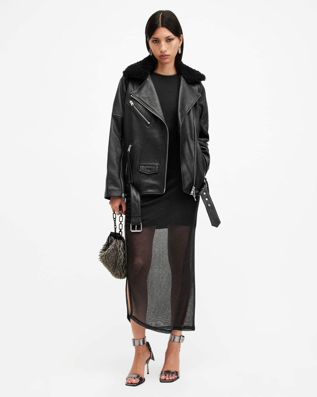 AllSaints Black Vendra Relaxed Fit Leather Biker Jacket