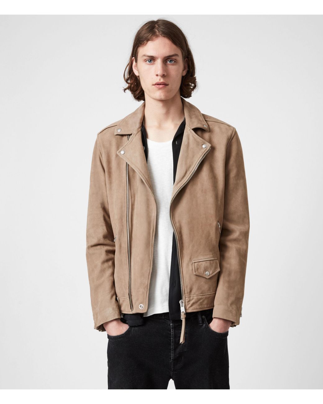 AllSaints Milo Leather Biker Jacket in Brown for Men | Lyst