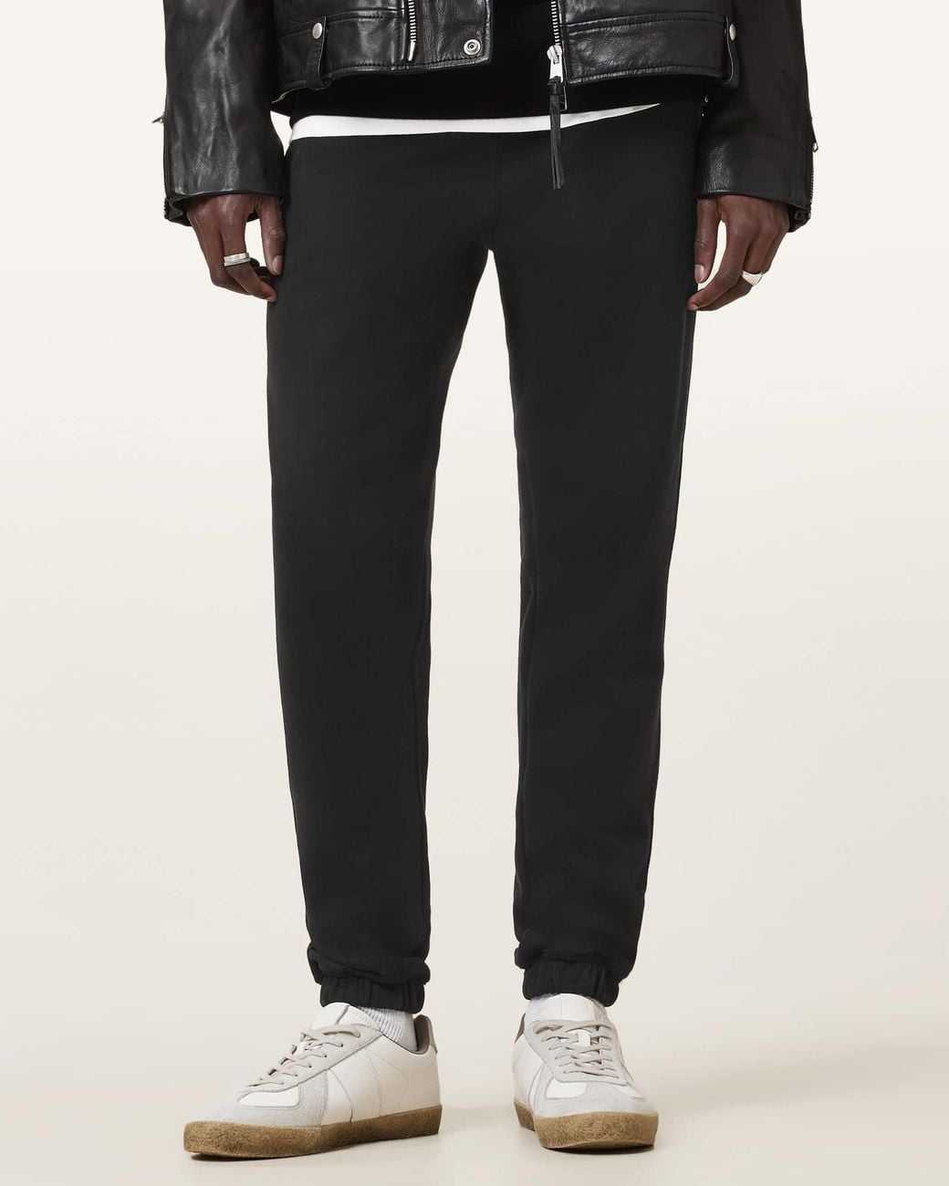 AllSaints Black Raven Cuffed Slim Fit Ramskull Sweatpants for men