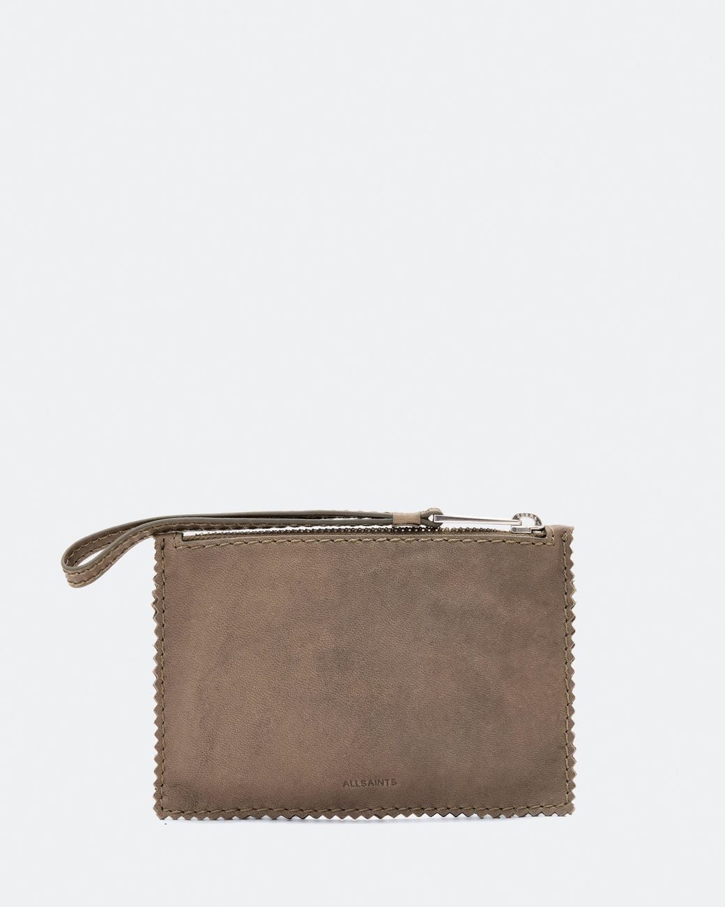 AllSaints Brown Siloh Pinked-Edge Small Leather Pouch