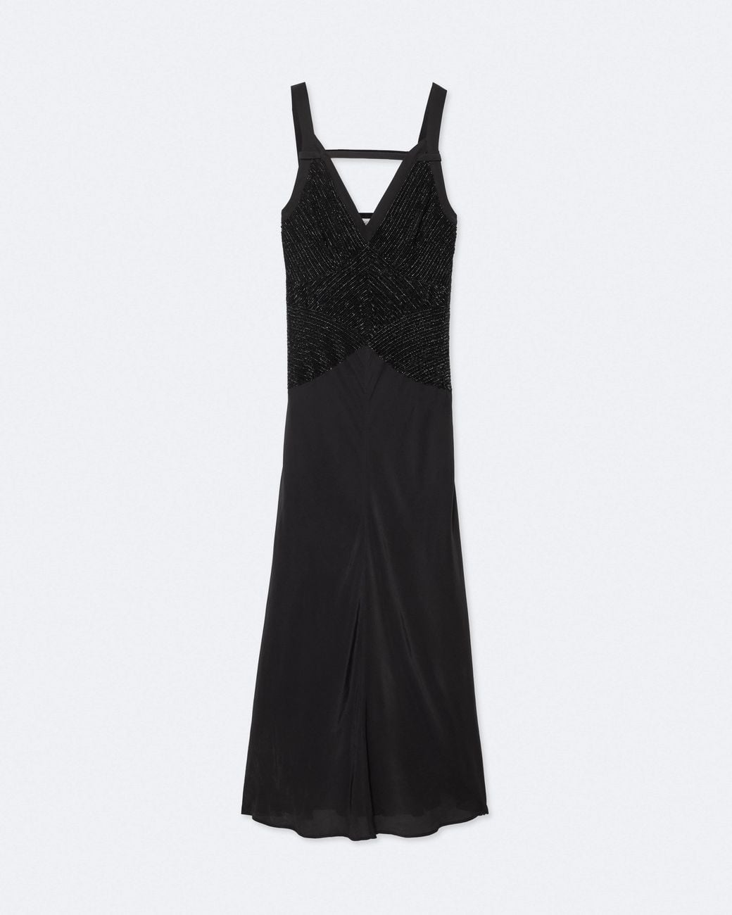 AllSaints Black Fawn Embellished Viscose Midi Slip Dress