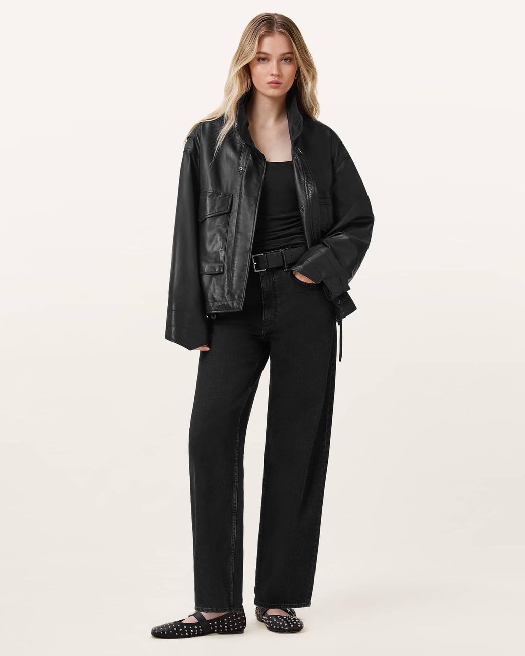 AllSaints Black Sadie Barrel Leg Denim Jeans