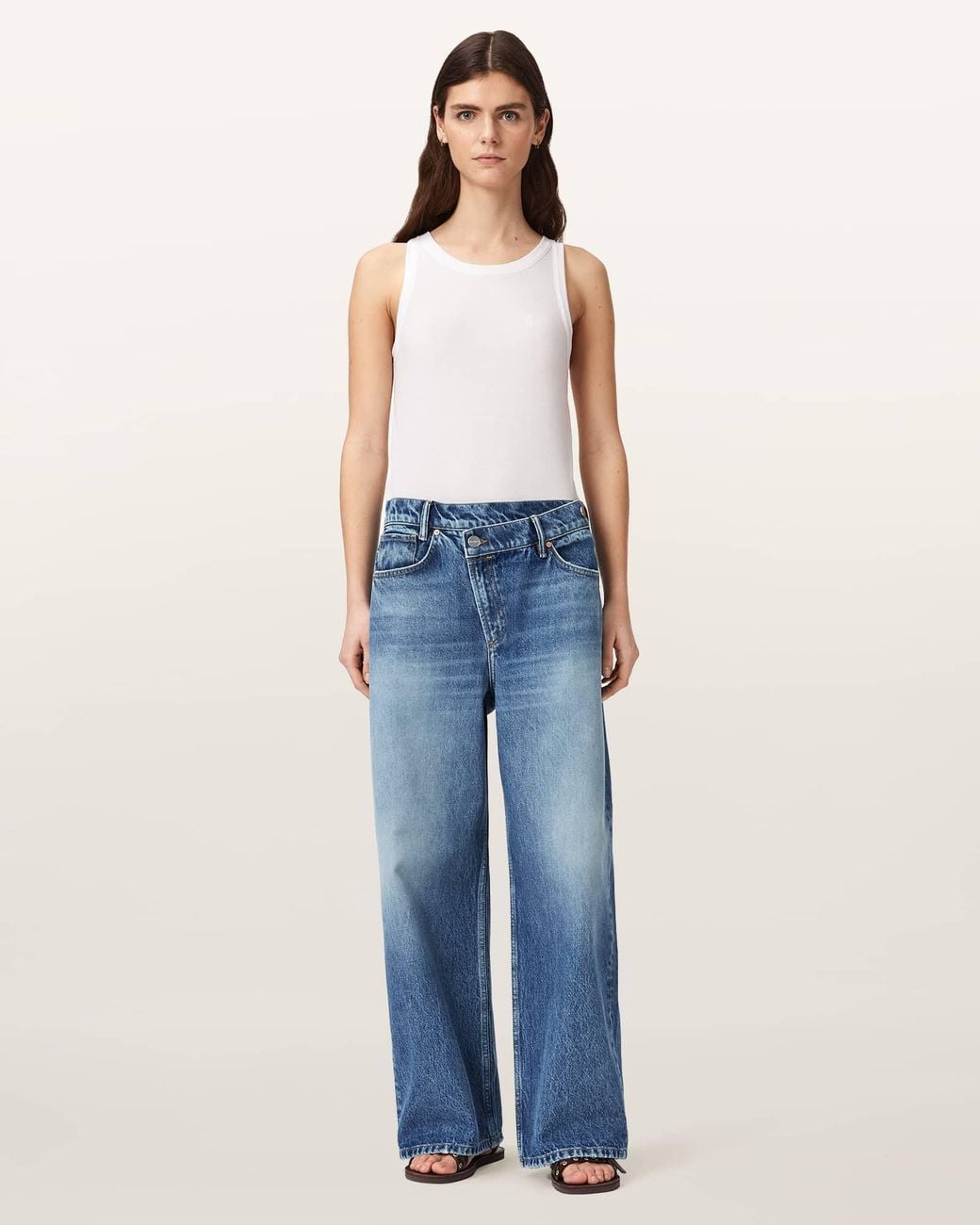 AllSaints Blue Aki Wide Leg Crossover Jeans