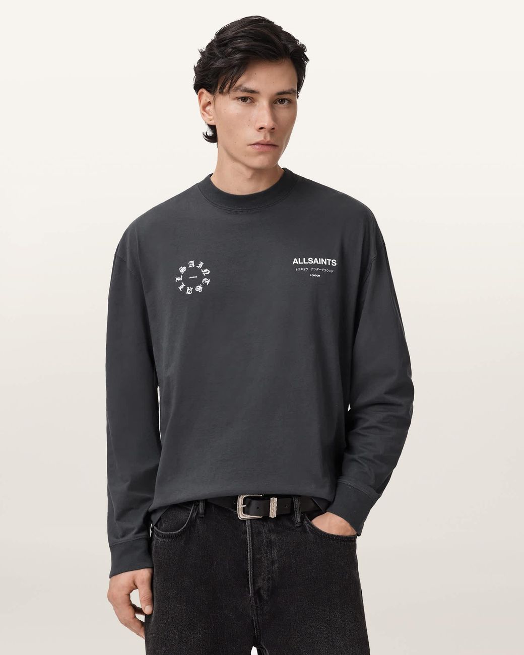 AllSaints Gray Kindred Boxy Graphic T-Shirt for men