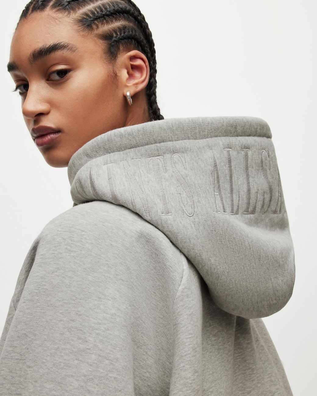AllSaints Talon Pullover Embroidered Hoodie in Gray Lyst