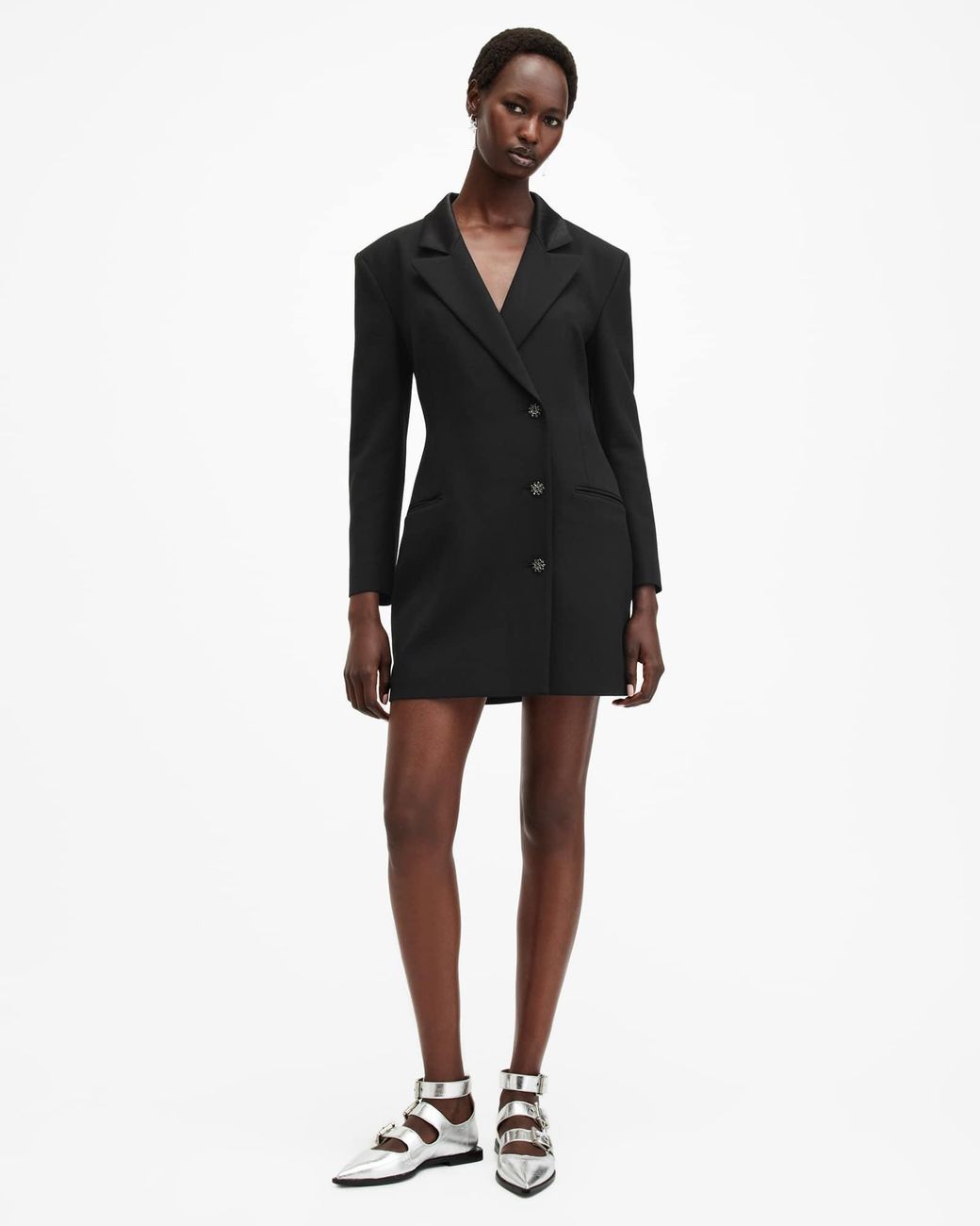 AllSaints Black Erykah Slim Fit Mini Blazer Dress