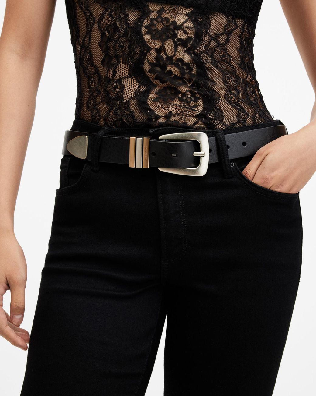 ***All Saints 25 mm Fe Belt with Triple Strap Keeper - Leather*** AllSaints Triple Keeper Leather Belt | Nordstromrack main image 2