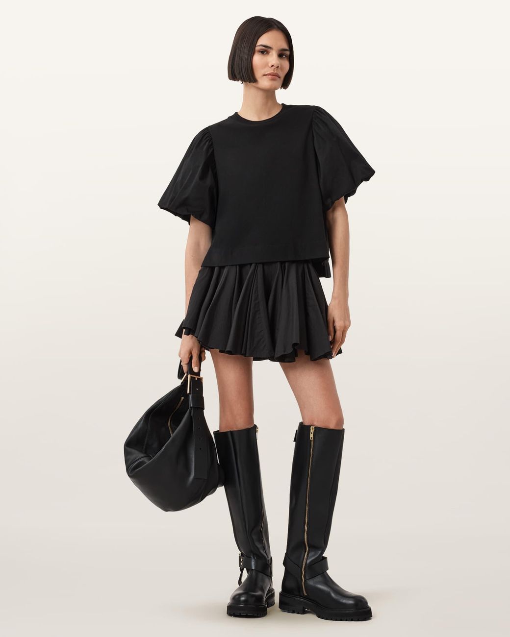 AllSaints Black Jess Relaxed Woven T-Shirt