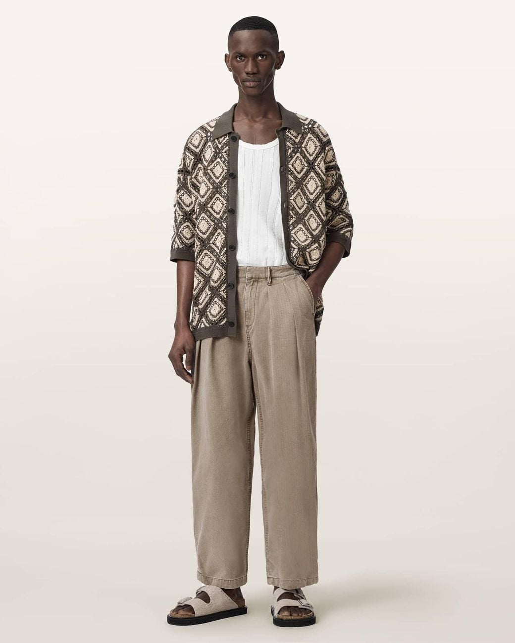 AllSaints Natural Becco Tapered Leg Pleated Pants for men