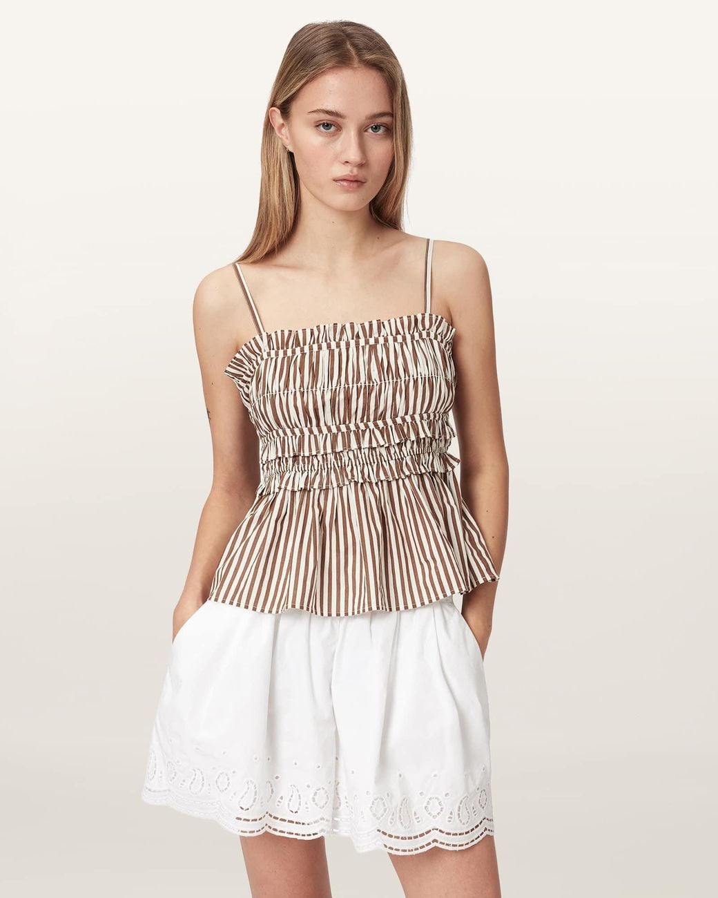 AllSaints White Kali Striped Cotton Cami Top
