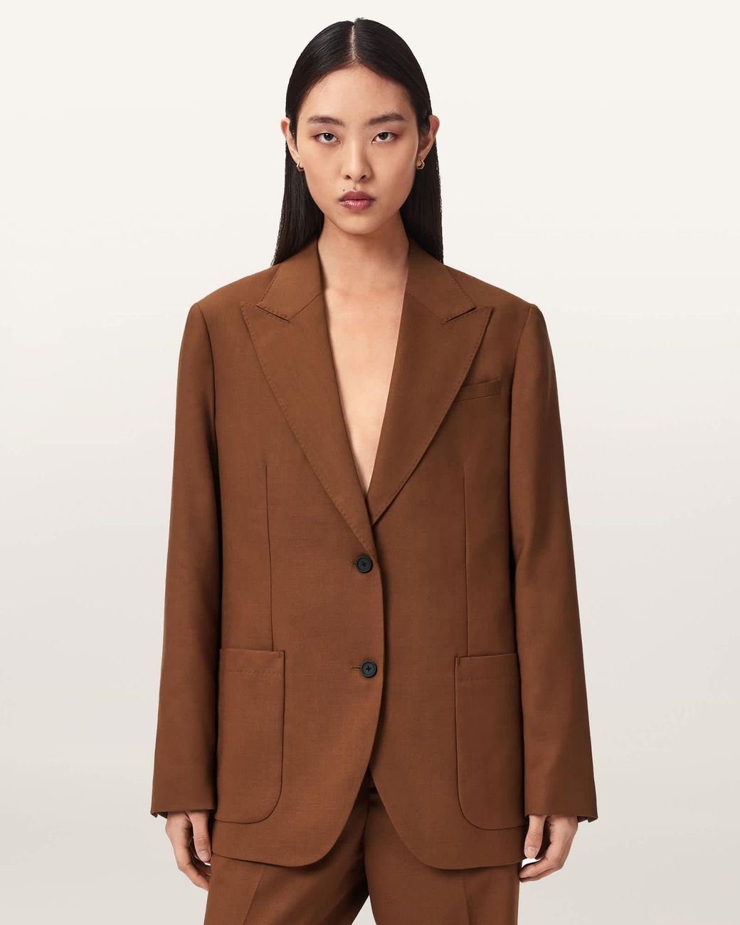 AllSaints Brown Beck Relaxed Fit Blazer