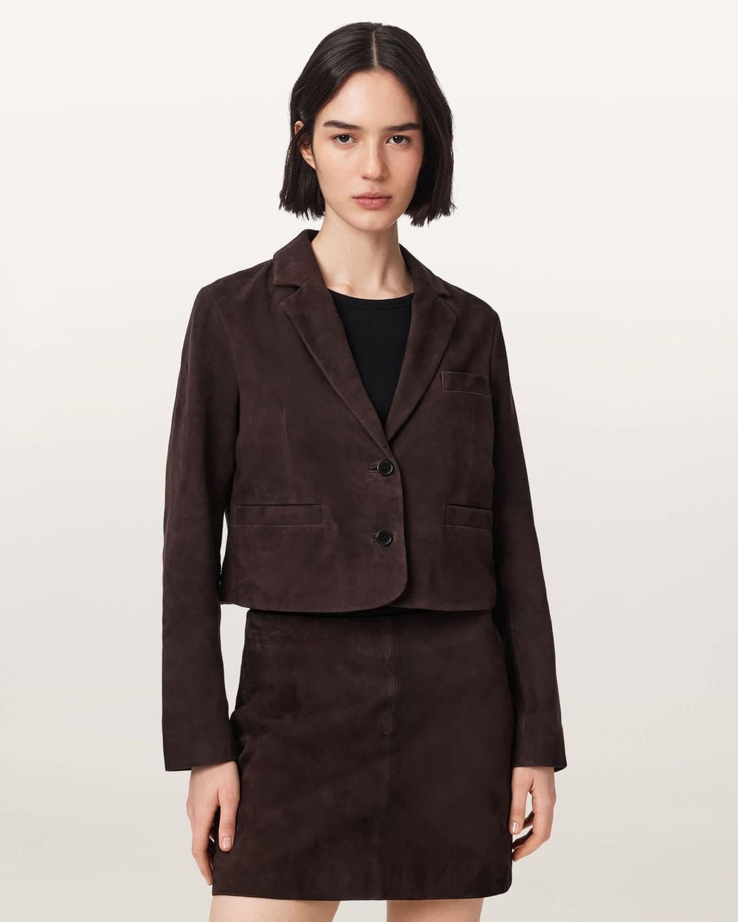 AllSaints Brown Apton High Waisted Suede Blazer