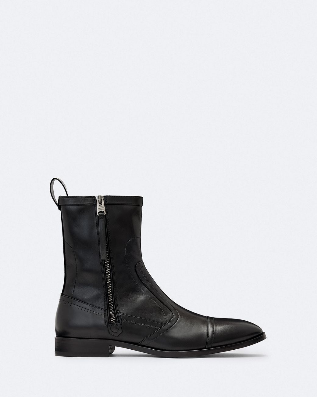 AllSaints Black Dorian Zip-Up Leather Ankle Boots for men