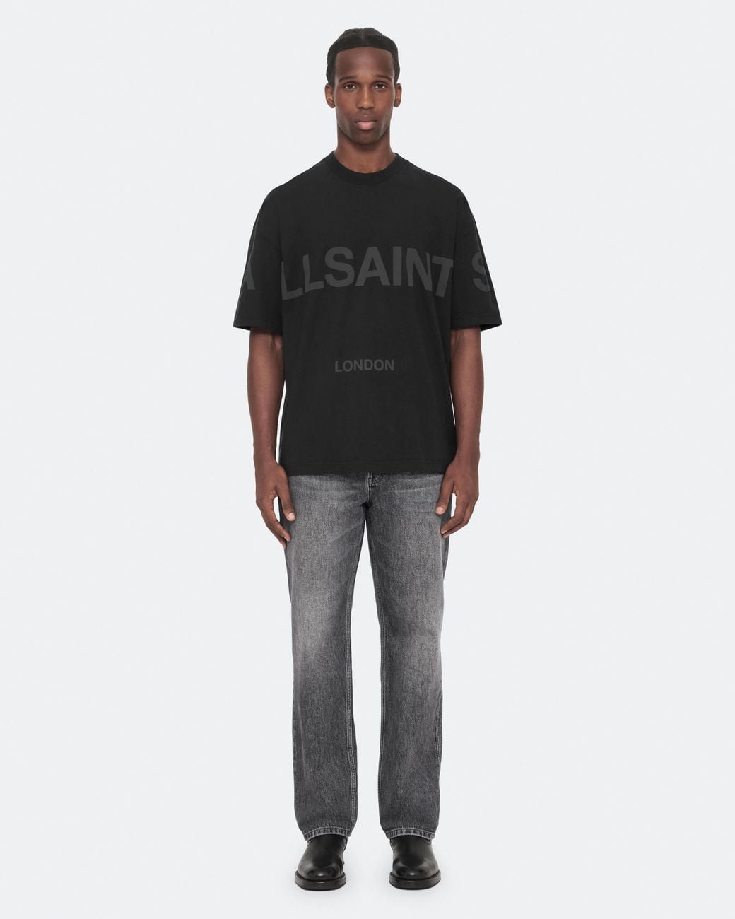 AllSaints Black Biggy Oversized Logo Print T-Shirt for men