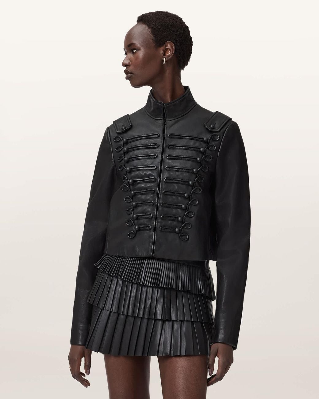 AllSaints Black Rummy Cropped Leather Jacket