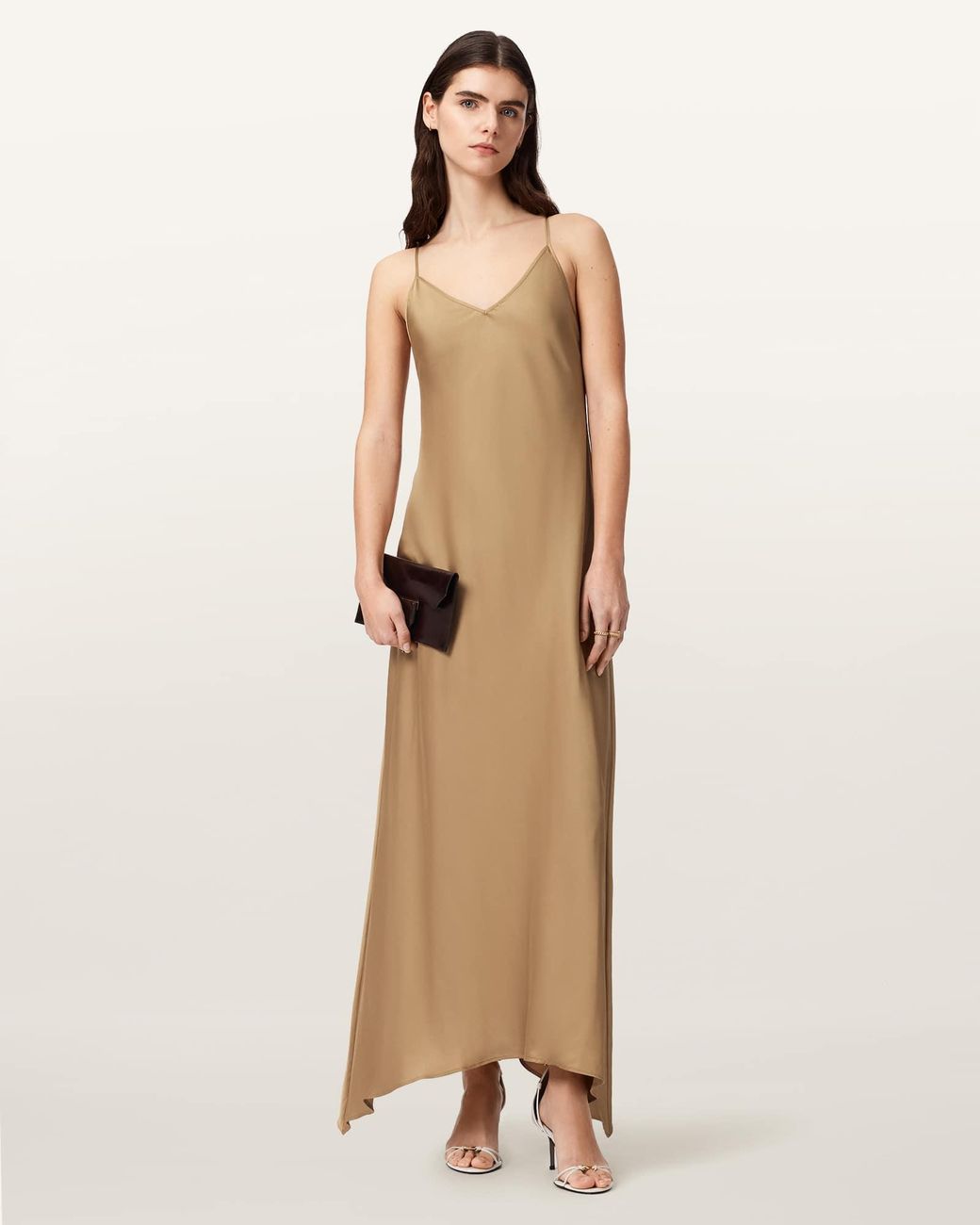 AllSaints Natural Leona V-Neck Maxi Slip Dress