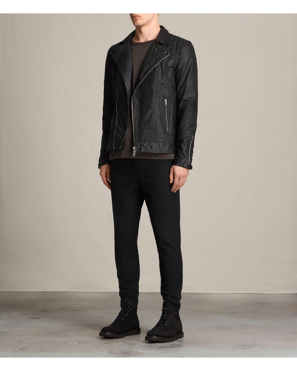 AllSaints Kushiro Leather Biker Jacket in Black for Men Lyst