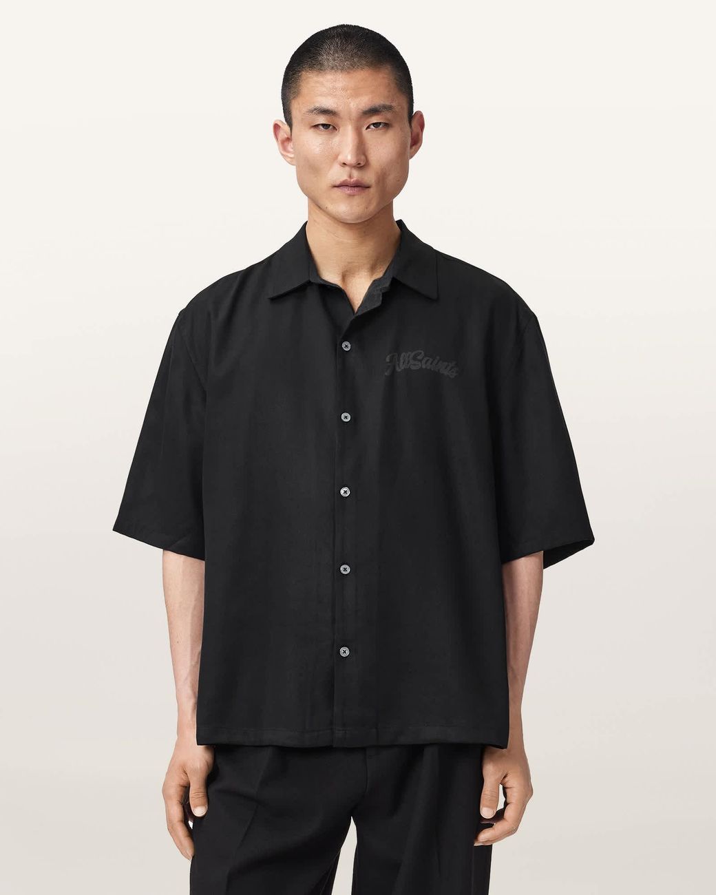 AllSaints Black Circe Oversized Short Sleeve Shirt for men
