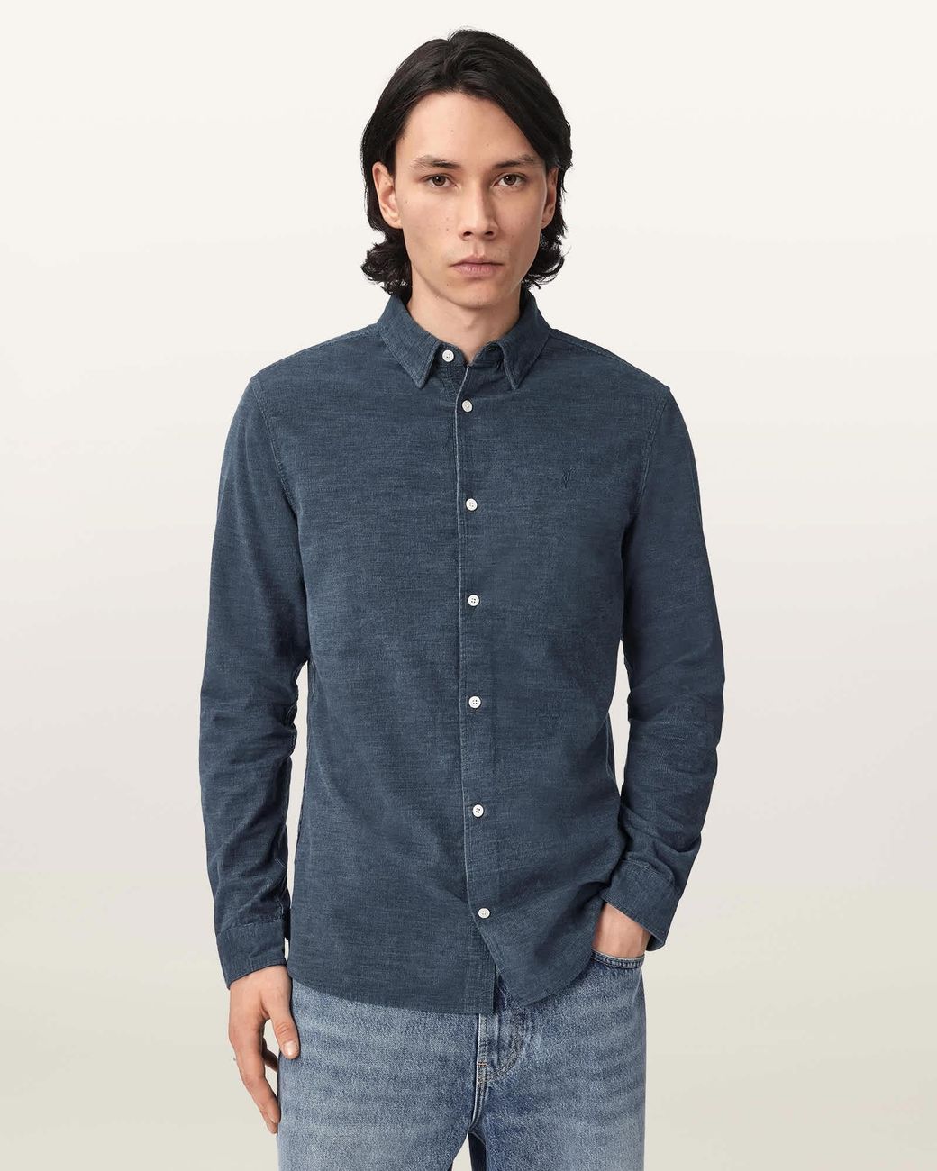 AllSaints Gray Lorella Textured Ramskull Shirt,, Nite for men