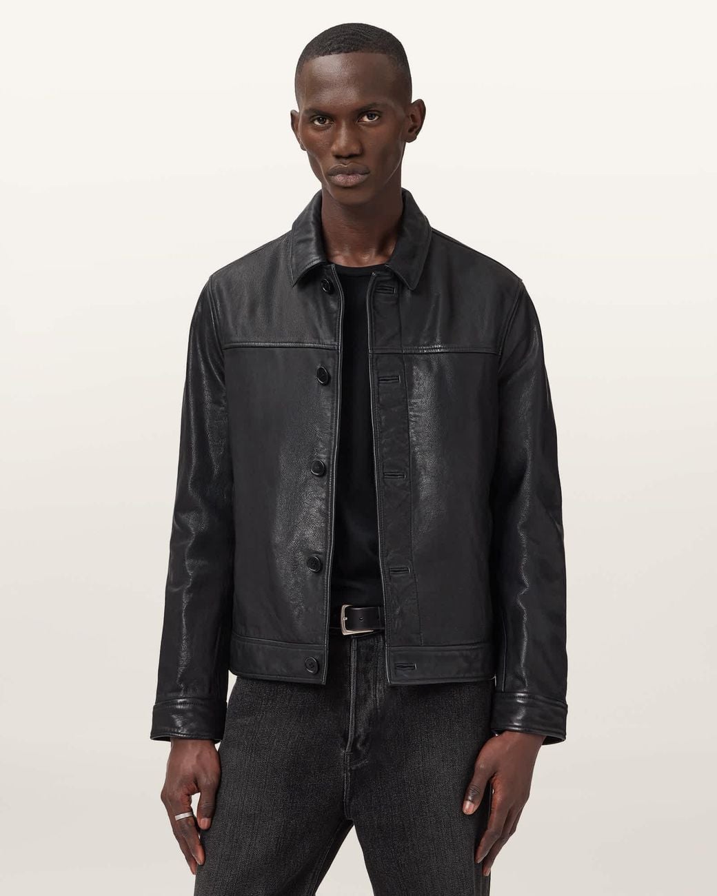 AllSaints Black Nates Leather Jacket for men