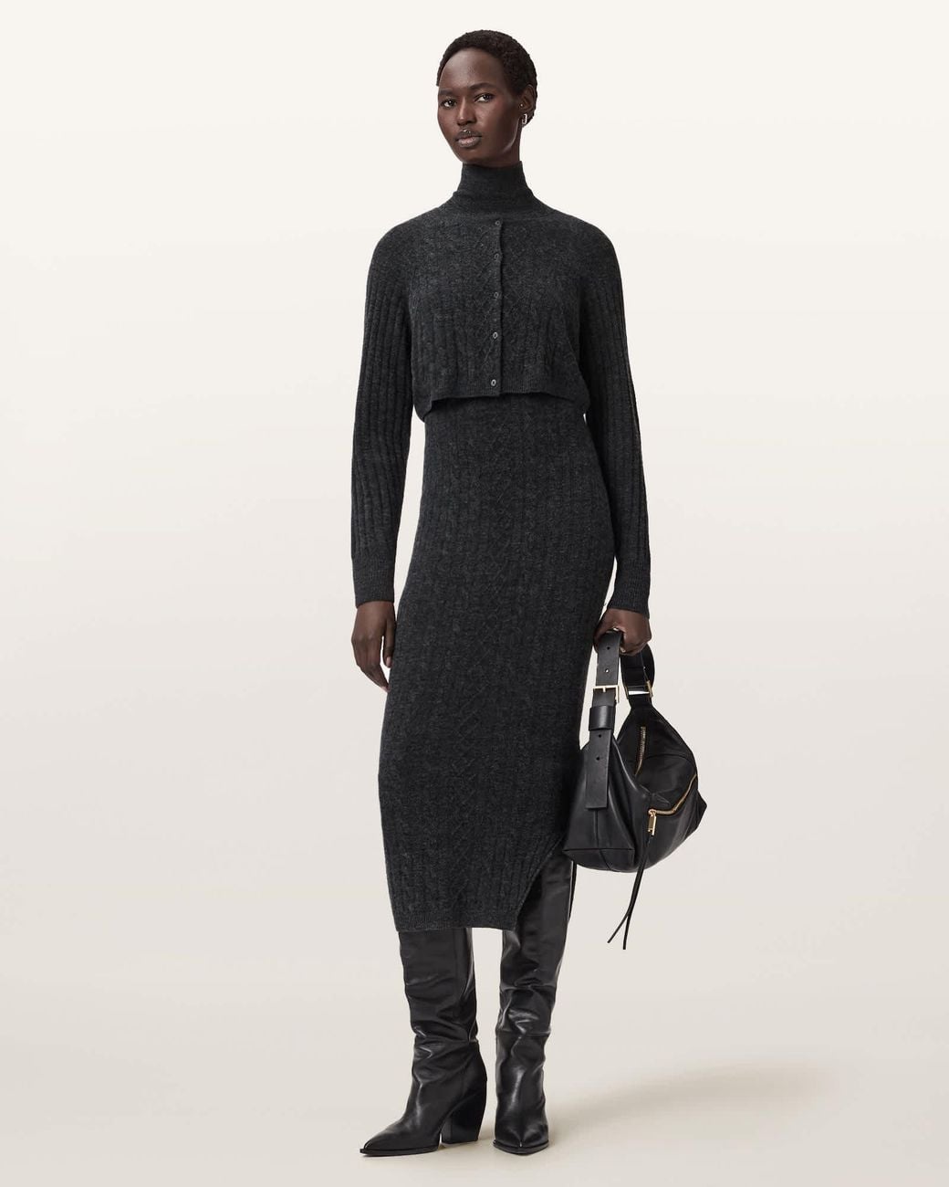 AllSaints Gray Sabine 2-In-1 Maxi Dress