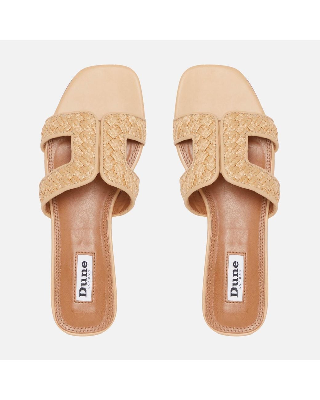 Dune Synthetic Loupe Raffia Flat Sandals in Tan (Natural) | Lyst