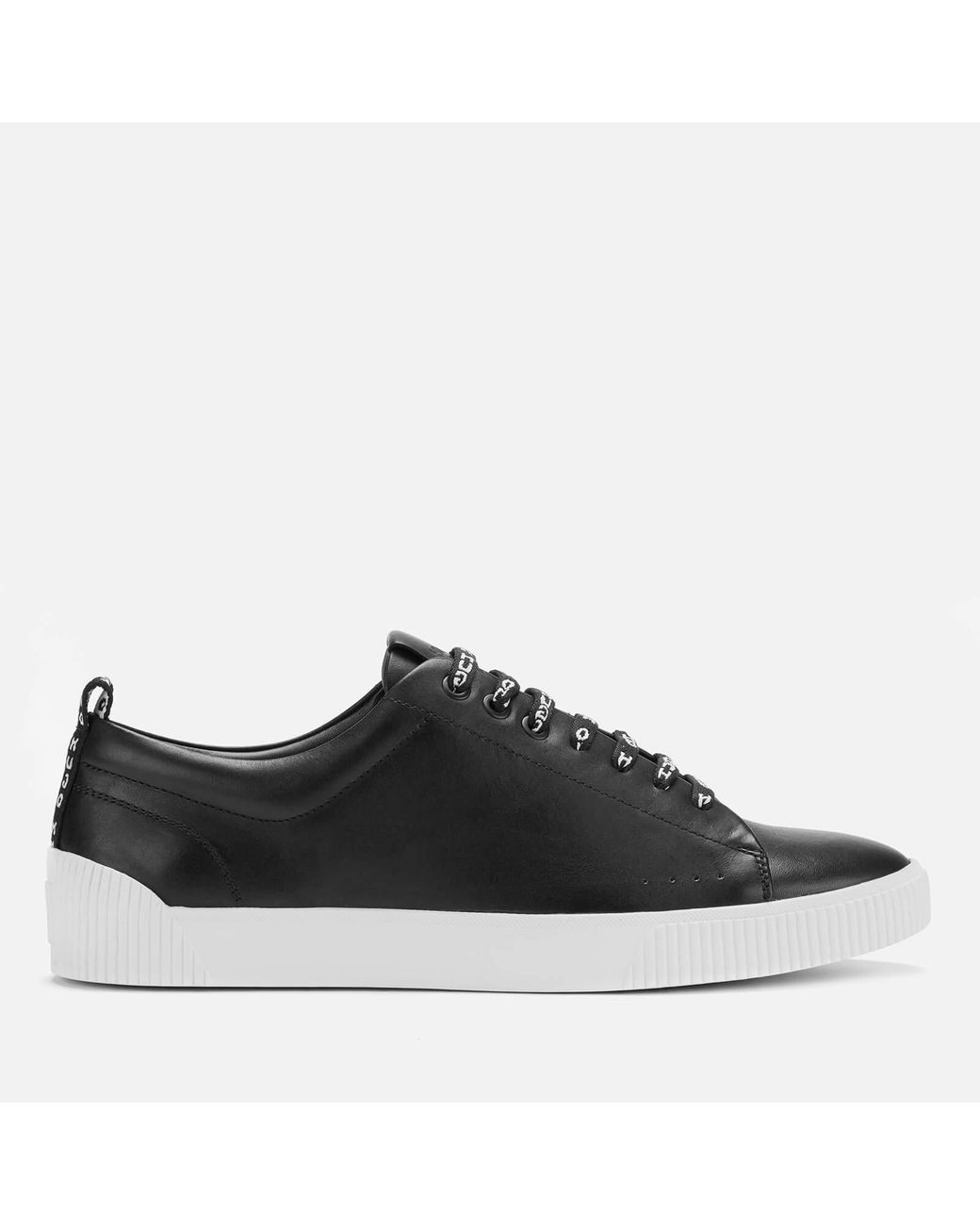 HUGO Zero Leather Tennis Trainers in Black for Men | Lyst