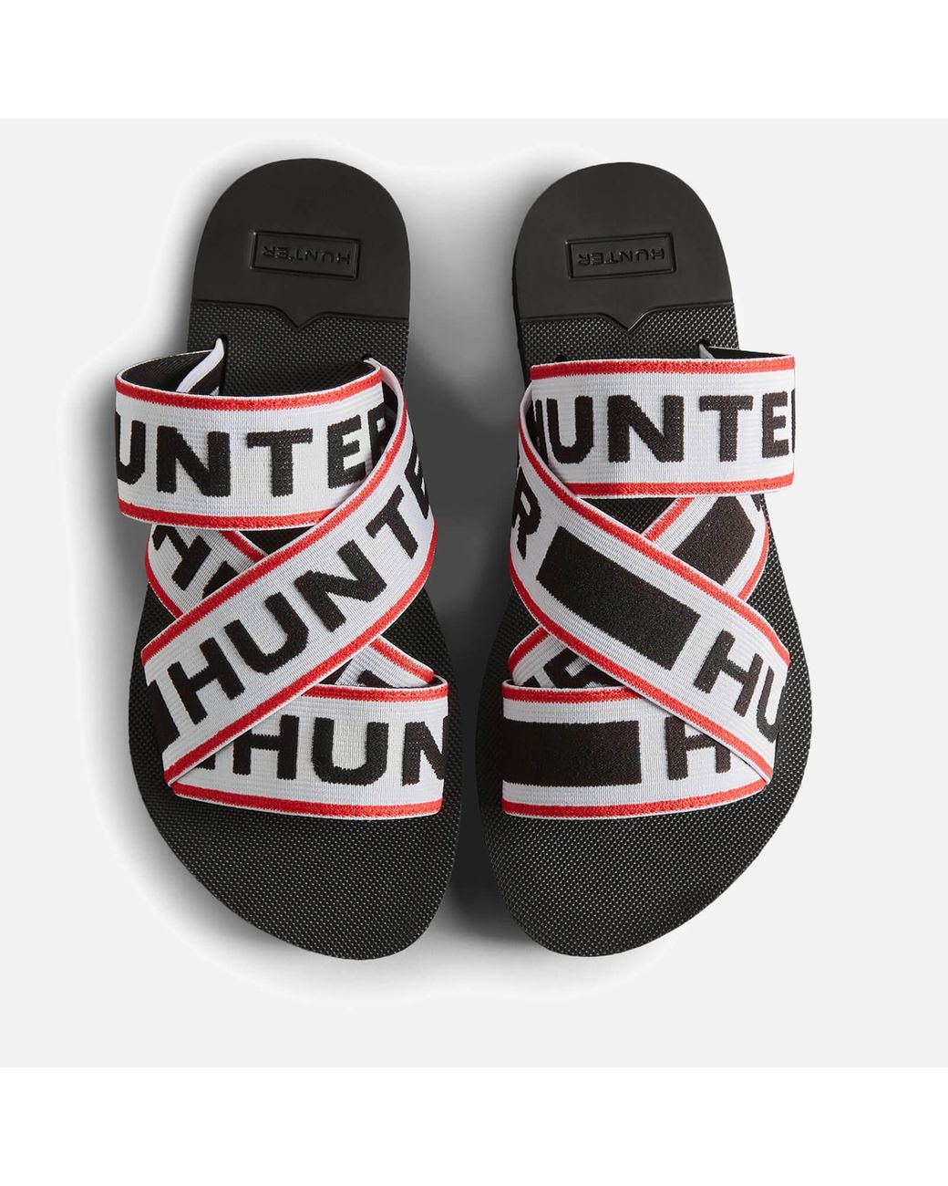 HUNTER Logo Rubber And Elastic-blend Crossover Sandals in Black | Lyst