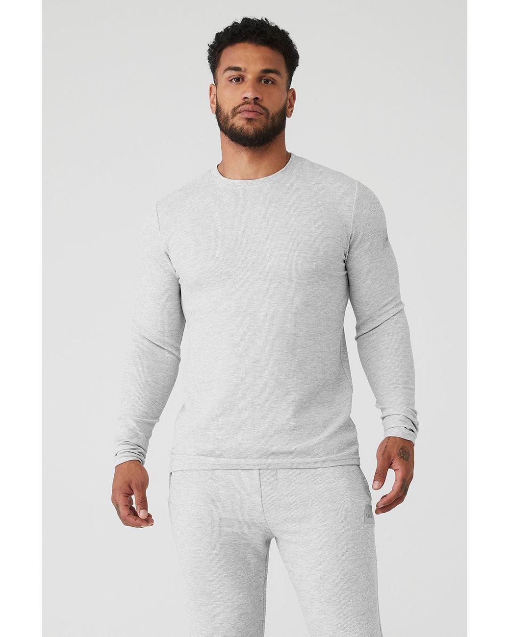 Alo Yoga Micro Waffle Fast Break Long Sleeve T-shirt in Gray for Men | Lyst