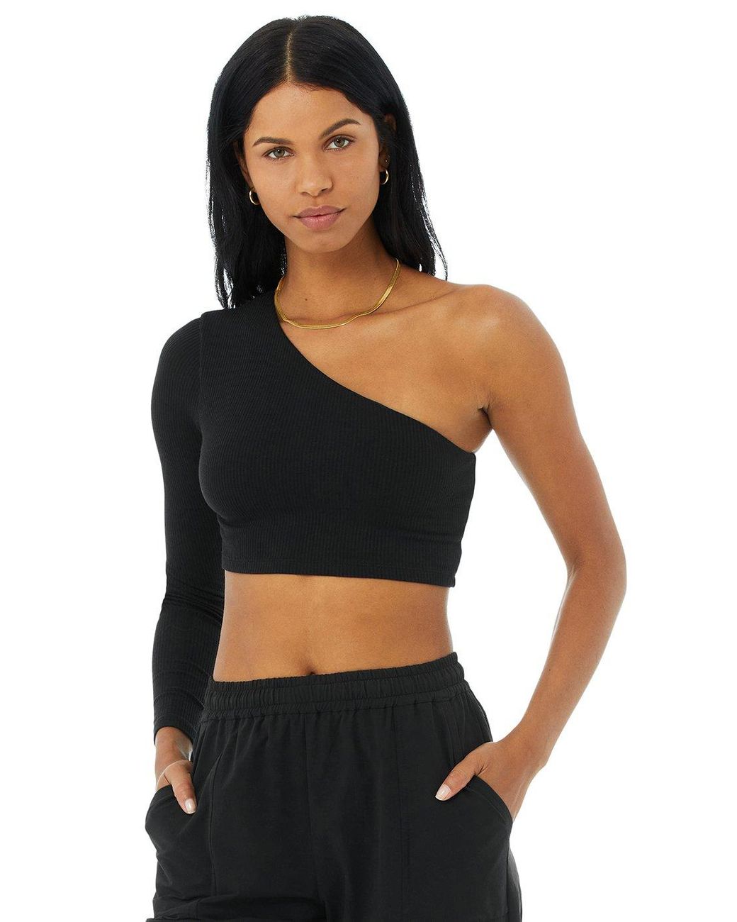 Alo Yoga Alo Yoga Ribbed Wave Crop Long Sleeve Top in Black Lyst