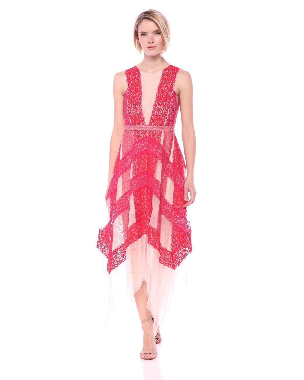 bcbgmaxazria striped floral lace gown