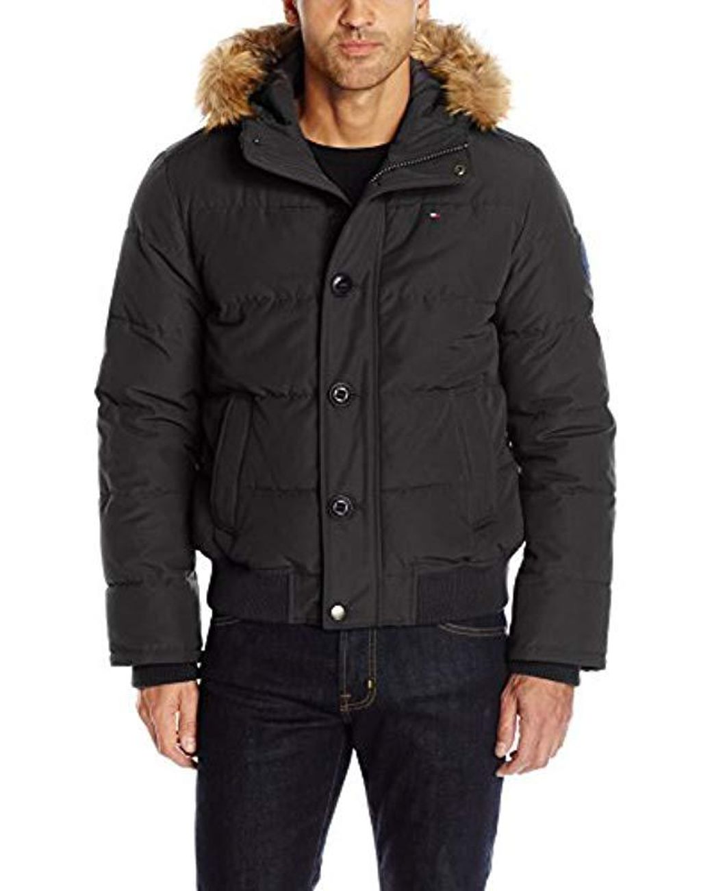 Tommy Hilfiger Arctic Cloth Quilted Snorkel Bomber Jacket With