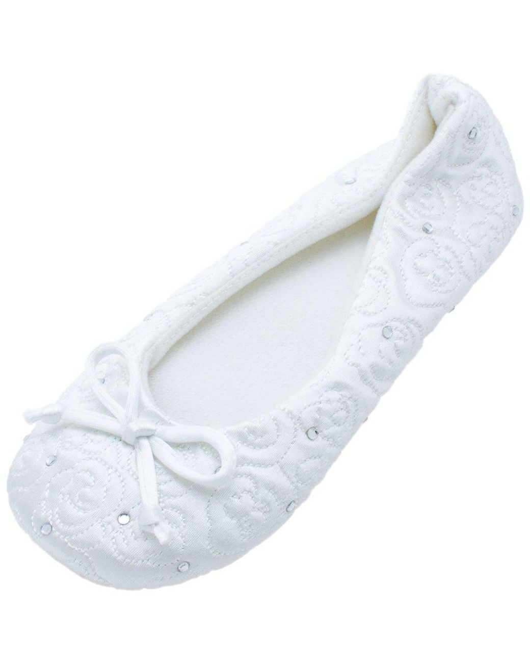 Isotoner Womens Satin Ballerina Slippers With Embroidered Pearl Ballet