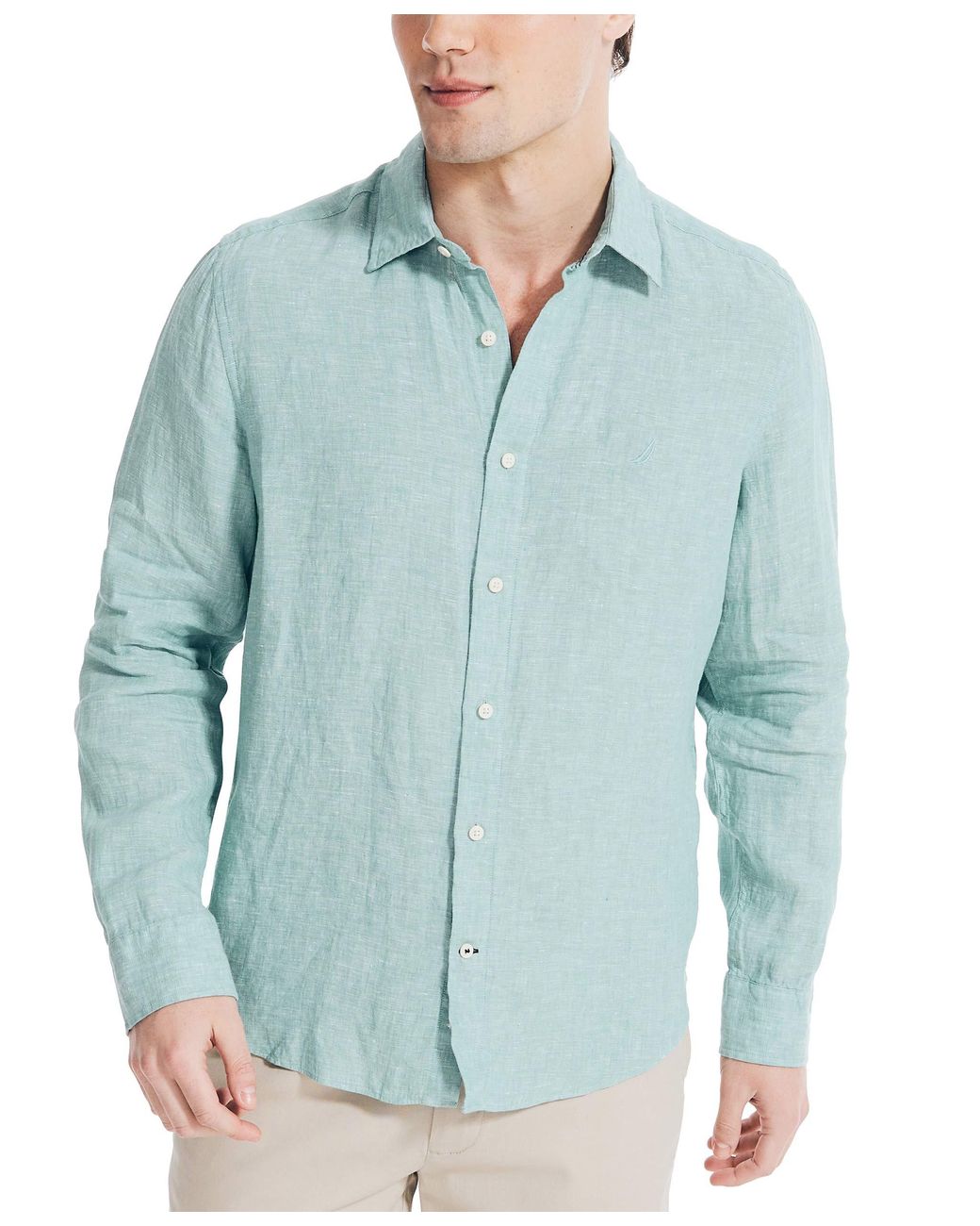 Nautica Classic Fit Long Sleeve Linen Shirt in Blue for Men - Lyst
