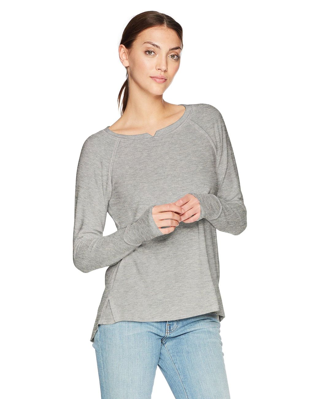 Michael Stars Womens Madison Brushed Camo Long Sleeve Notch Neck Hi-Low