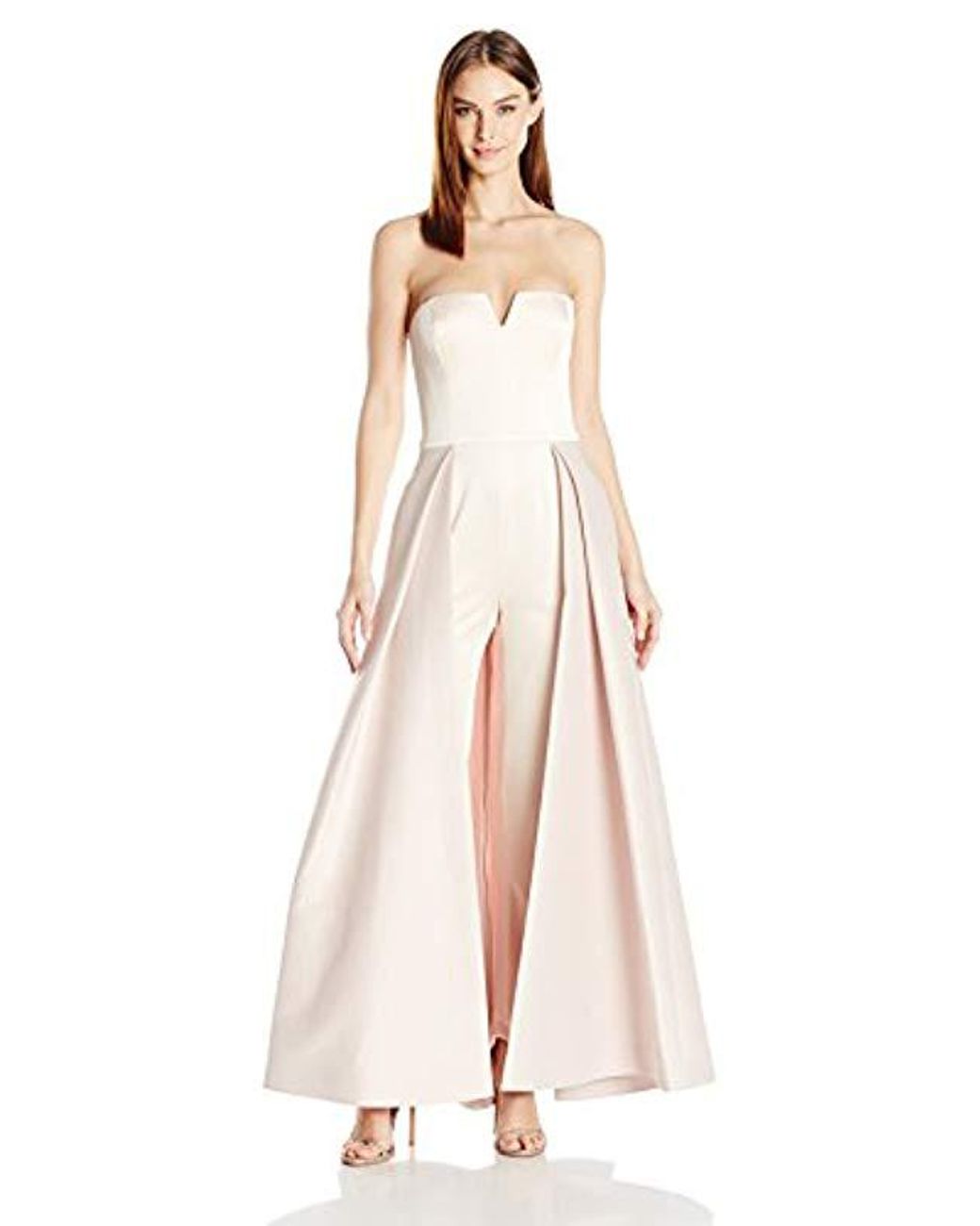 Halston Satin Strapless Jumpsuit With 