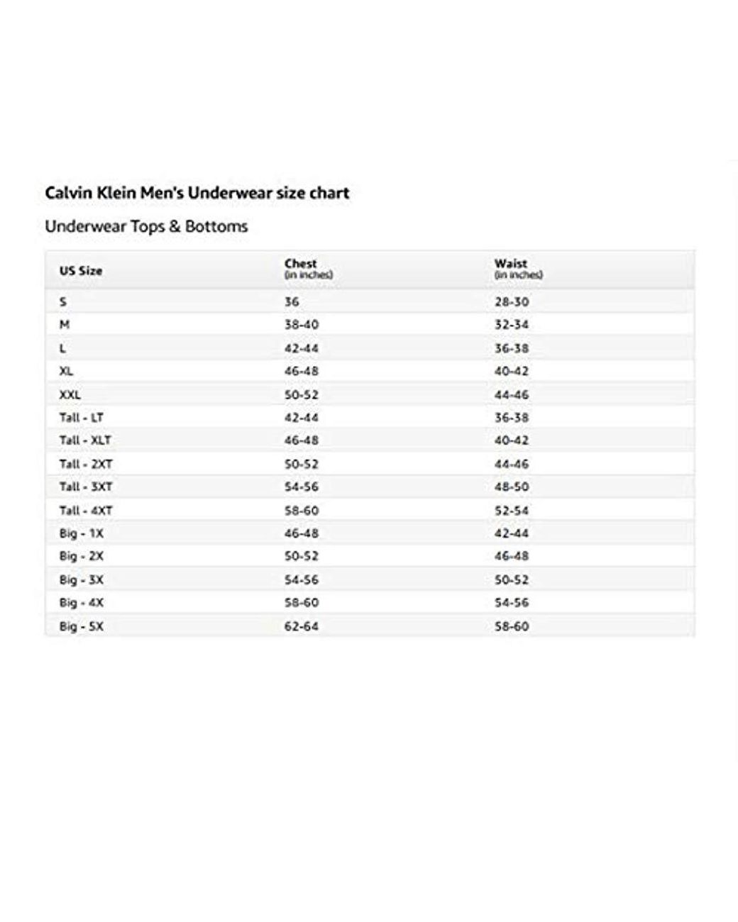 Calvin Klein Boxer Brief Size Chart