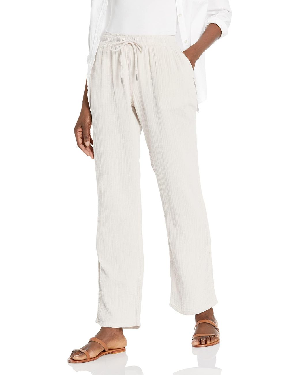 Calvin Klein Denim Jeans Crepe Gauze Straight Leg Pants in Natural Lyst